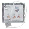 a front image of the cardiac science powerheart g5 paediatric defibrillator pads and the connector with pictorial instructions on how to use the electrodes