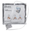 front of cardiac science powerheart g5 paediatric defibrillator pads package showing instructions and wire