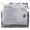 silver foil pouch with a white label in black text it has paediatric training pads in multiple languages in the top right hand corner it has the manufacturers name and address