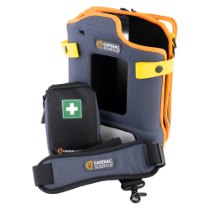 Cardiac Science Powerheart G5 Premium carry case with a small first aid pouch and adjustable strap shown separately