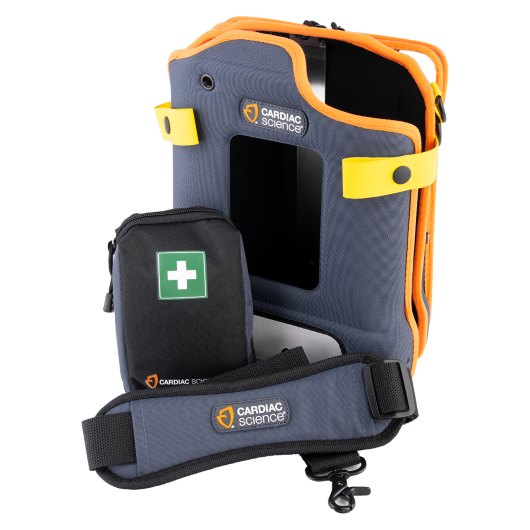 Cardiac Science Powerheart G5 Premium carry case with a small first aid pouch and adjustable strap shown separately