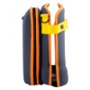 Side view of a navy and orange Cardiac Science Powerheart G5 Premium carry case with yellow strap and zip details