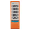 a front view of the wireless trainer remote in orange with multiple buttons to activate different scenarios on the trainer defib