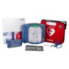 philips heartstart hs1 defibrillator with carry case showing device, battery, red case, scissors, and instruction manual