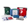 philips heartstart hs1 defibrillator with carry case shown with instruction manual first aid kit bag and scissors