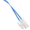 a opaque connector block with 2 blue wires attached to it