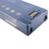 and angled shot of the back of a rectangular lithium battery showing the metal contact points