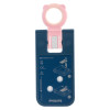 a blue plastic card with Philips branding and diagrams to show how to fit into the defib