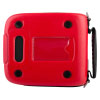 a shot of the back of a bright red case for the heartstart frx defibrillator with a plastic slot to house an identification card