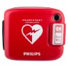 philips heartstart frx defibrillator carry case in red showing the front with heart logo and call 911 label