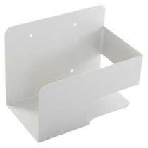 Philips Heartstart Defibrillator Wall Mount Bracket angled view of a white philips heartstart defibrillator wall mount bracket showing its open holder and mounting holes