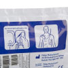 a close up view of how and where to place the electrodes on a patient with the manufacturers contact information