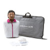dark skinned training manikin head and torso with a grey tracksuit for practising cpr