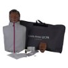 laerdal little anne training manikin with bag dark skin showing manikin, carry bag, extra face and accessories kit contents