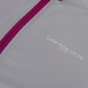 Close up of a light skin Laerdal Little Anne training manikin bag showing a grey jacket with a pink zipper