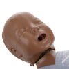 Close-up of the head of the laerdal little baby qcpr training manikin with carry bag in dark skin tone