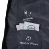 laerdal little baby qcpr training manikin with carry bag dark skin showing packets of wipes in a pocket on the bag