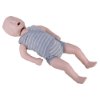 laerdal little baby qcpr training manikin with light skin shown angled wearing a grey striped vest