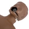Closeup of laerdal little junior qcpr paediatric training manikin with dark skin showing mouth and neck without face