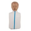 Front view of laerdal little junior qcpr paediatric training manikin with dark skin and white zip-up cover