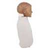 Side view of laerdal little junior qcpr paediatric training manikin with dark skin and white torso covering