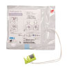 a front view of electrode pads for infants and to be used with the zoll aed plus defibrillator showing the instructions on how to use and place them