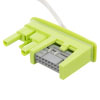 a close up view of the green rectangular connector which connects to the zoll aed plus defibrillator