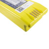 a close up of the metal contact points that attach the yellow rectangular battery to the defibrillator