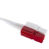 Connector close up of cardiac science powerheart aed g3 plus adult pads showing white and red plastic parts