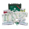 Contents of St John Ambulance bs8599 1 compliant workplace first aid kit including dressings bandages gloves scissors and wipes