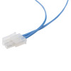 a close up of the a white connector to connect to the trainer defib with a blue wire 
