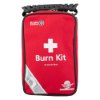 Front view of a red St John Ambulance Zenith Standard Burn Kit with white cross and text on the front panel