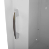 a close up of a silver handle attached to a white metal door