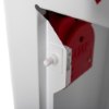 Closeup of the door close mechanism on the zoll aed plus wall mount cabinet alarm showing part of the red alarm unit inside