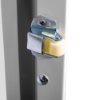 Latch mechanism on the zoll aed plus wall mount cabinet alarm shown in close-up view