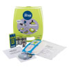 a full contents shot including a training defibrillator mimicking the Zoll AED Plus Trainer 2, training remote, batteries, training pads and gel, user manuals and disc