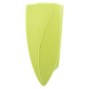 a side view of a green training defibrillator in a cone shape with a curved opening edge