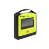 A bright yellow and black defibrillator