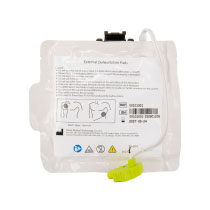 Vivxpad Vivest X1 And X3 Defibrillator Pads Front a front image of the pads suitable for the Vivest X1 and X3 defibrillators showing the green connector and an image of where the electrodes should be placed on a patient