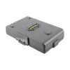the back a grey rectangular battery block showing a connector to fit to the defibrillator 