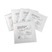 Zoll Aed Plus Replacement Training Gel Pads Packet Shot a set of 5 white square packages each containing a set of replacement gel pads for the training cpr-d-padz from zoll