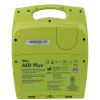 The back of a bright yellow defibrillator