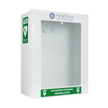Bundle includes a wall mounted indoor cabinet, either HeartSine or CardiACT branded