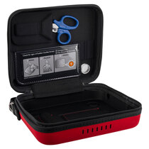 Carry case stores the defibrillator and essential responder equipment
