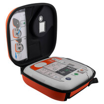 The carry case includes universal information on how to turn on the defibrillator