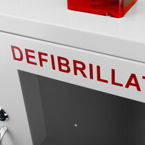 Bold "DEFIBRILLATOR" text for easy identification